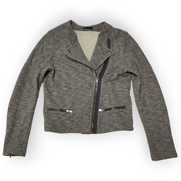 GAP GRAY 100% COTTON MOTO ZIP JACKET SIZE M - Picture 4 of 7